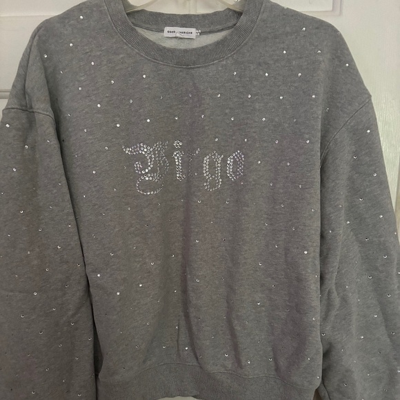 Good American Tops - Women's Virgo Long Sleeve Grey Rhinestone Sweatshirt Size 2